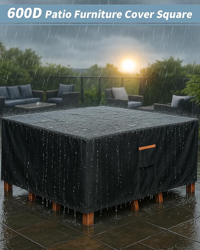 Outdoor Waterproof Furniture Cover, 74W x 74L x 28H inches Heavy Duty 600D - Image 2