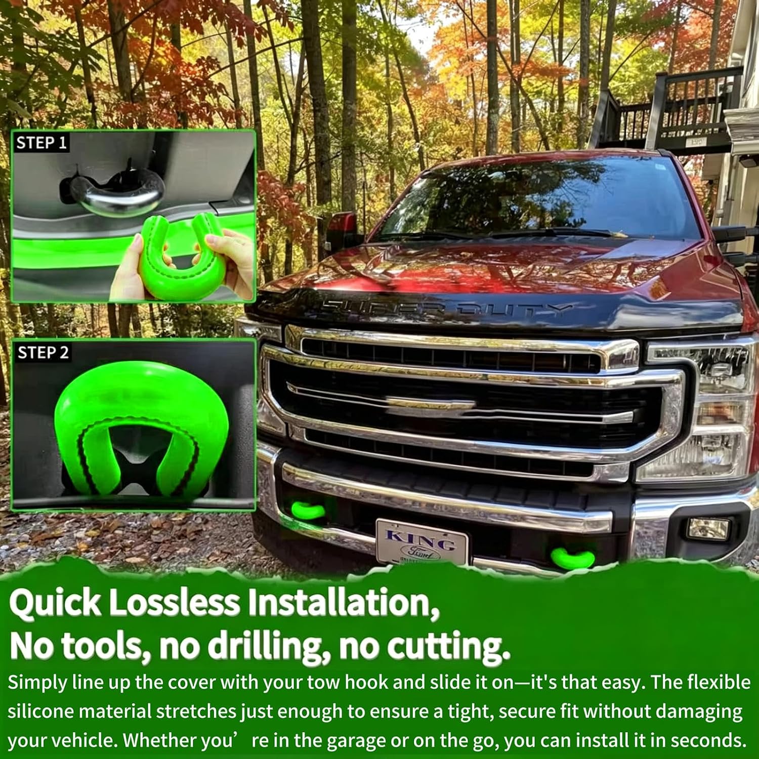 Front Tow Hook Cover for 2017-2026 Ford Super Duty F-250 F-350 F-450,Tow Hitch Covers, Ford Truck Accessories, Pickup Truck Accessories, F250 Must Haves, Silicone, Green (2 Pack)