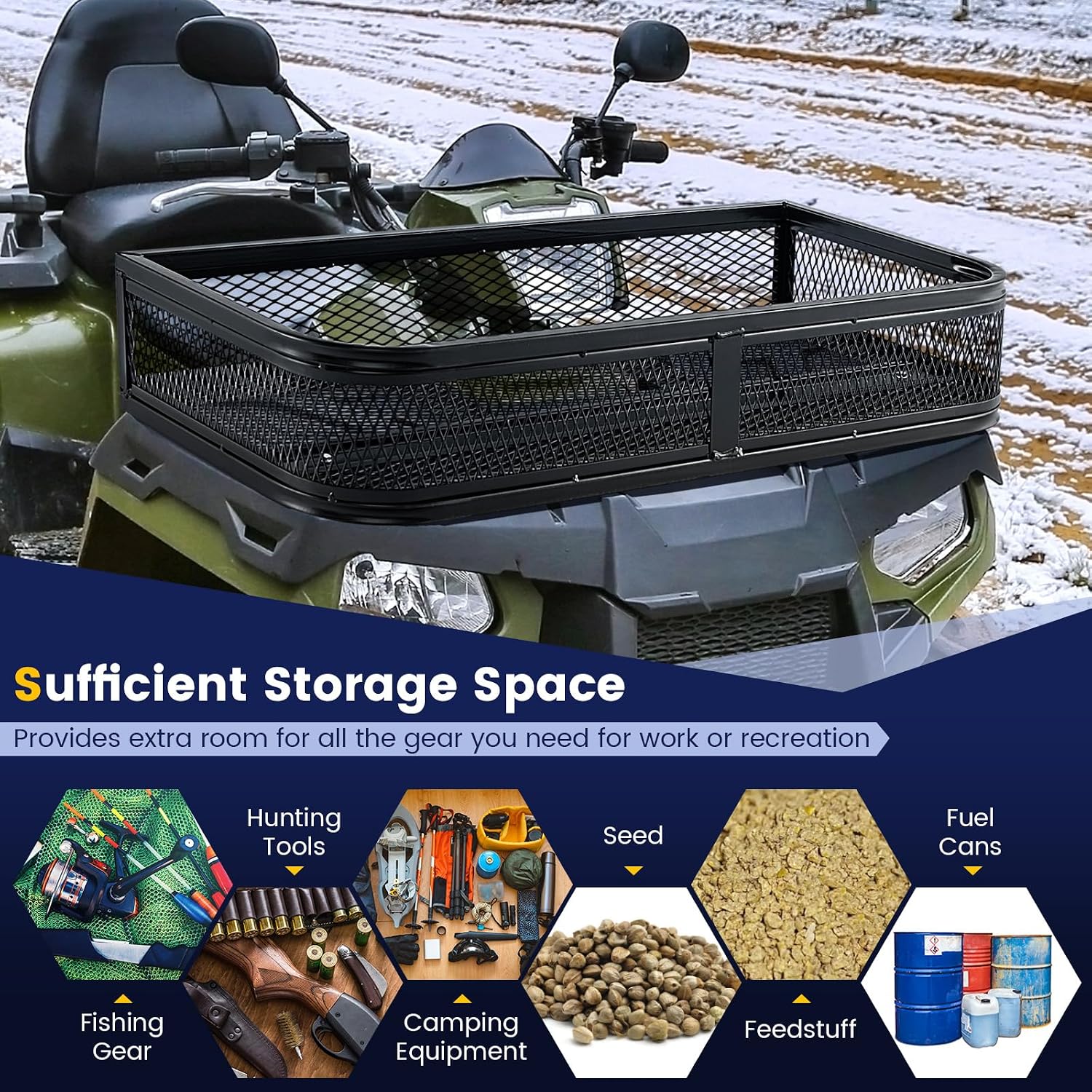 ATV Front Loading Basket | Luggage rack basket, 92 x 44 x 16.5 cm
