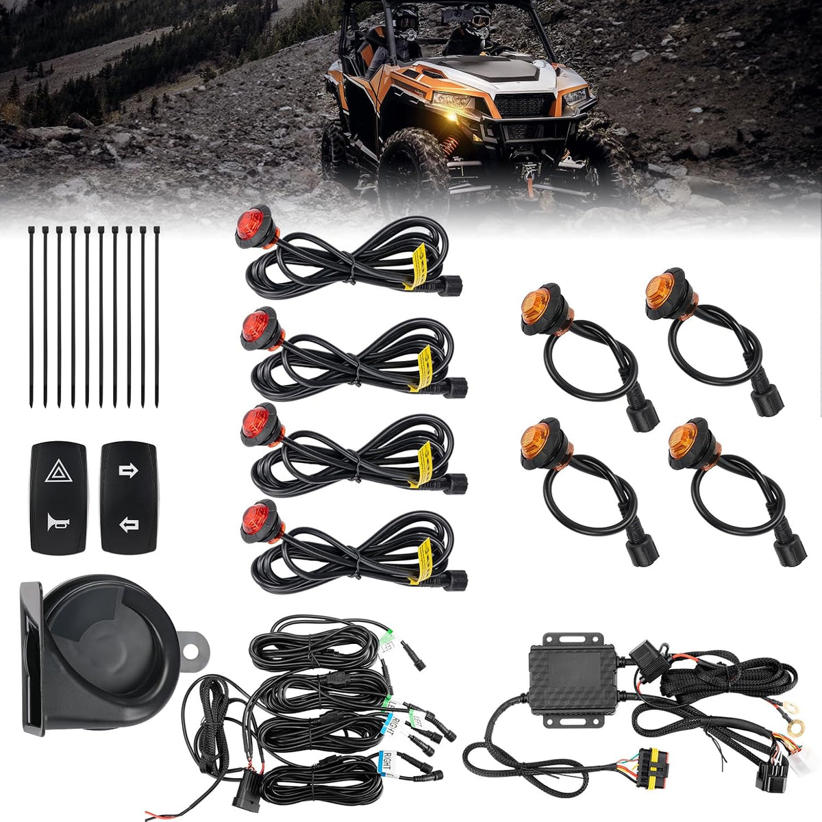 kemimoto utv turn signal kit with 110d horn, main product view