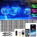 8PCS Segmented Motorcycle RGB LED Light Kits with Brake Turn Signal, Underglow Lights with APP/Dual Remote, Multicolor 12v Waterproof Underbody Neon Strips Lights for Harley Honda Kawasaki