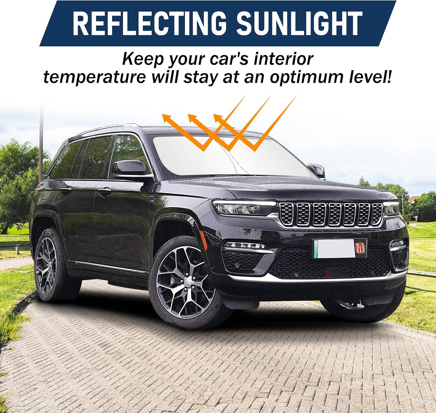 Windshield Sun Shade for 2011-2025 2026 Jeep Grand Cherokee/Jeep Grand Cherokee L, Foldable Blocks UV Rays Sunshade Car Front Window Sun Visor Protector for Jeep Grand Cherokee Accessories