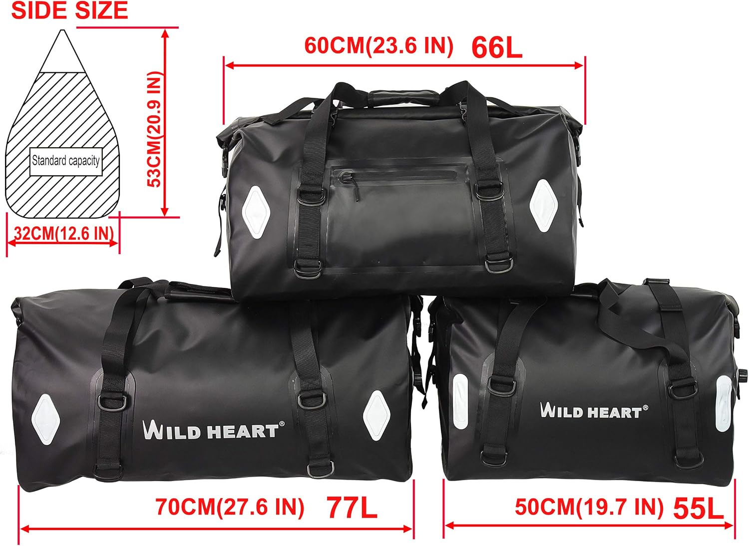 WILD HEART Waterproof Bag 55L 66L 77L Motorcycle Dry Duffel Bag for Travel,Motorcycling, Cycling,Hiking,Camping (77L, Yellow)