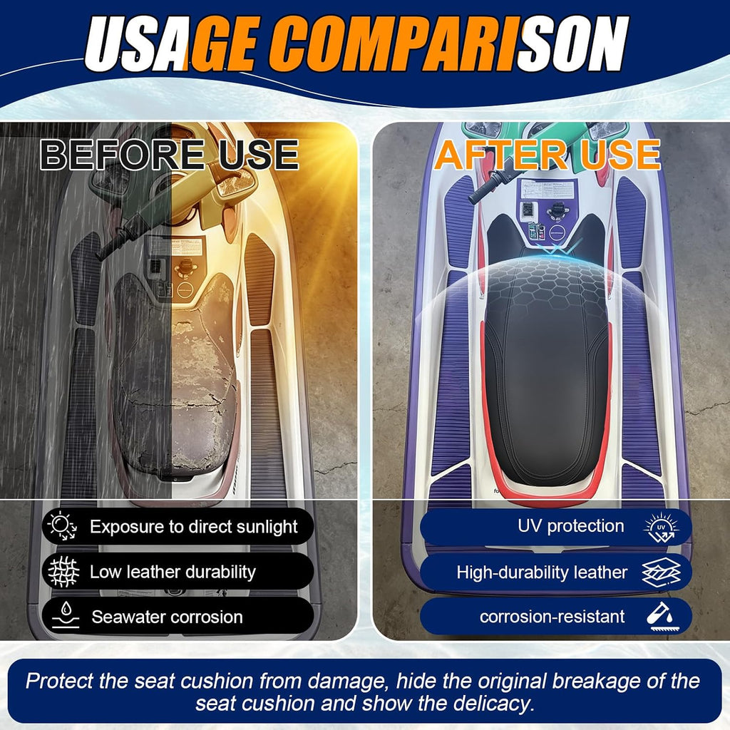Seat Cover Replacement for 1993-1996 SeaDoo SP/SPI/SPX/XP/XPI/XP800 | 3-Layer Custom Fit Faux Leather: Waterproof, Filter Inner, Tough Base. Staple Install (Basic Setup Accessories Kit Included)