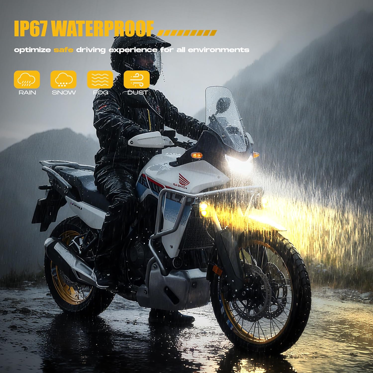 Future Eyes Motorcycle Fog Lights 120W LED Amber Auxiliary Driving Lights with DRL & Strobe, IP67 Waterproof Motorcycle Light for Night Riding, Off-Road, Dirt Bike, ATV, UTV, Golf Cart