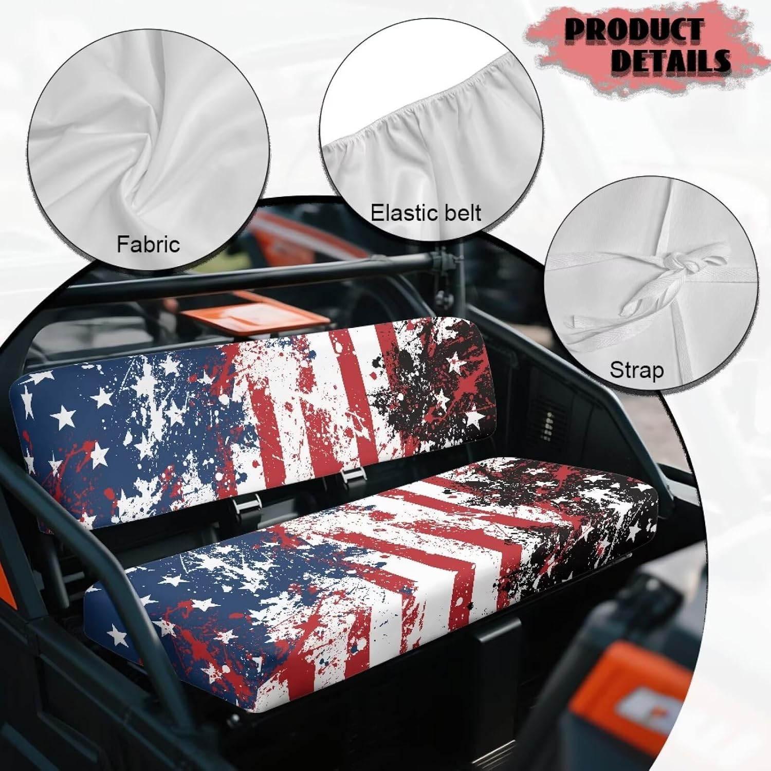 American Flag UTV Seat Cushion Covers Compatible with Kawasaki Mule 3000 3010 3020 Replacement UTV Seat Cover Set Patriotic Bench Seats Cover Easy to Install