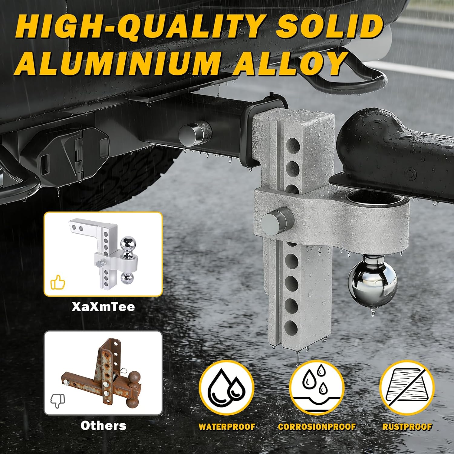 Aluminum Adjustable Trailer Hitch for 2-Inch Receiver 6 Inch Drop/Rise Hitch Ball Mount with 2" and 2-5/16" Ball Hitches Heavy Duty 12,500 LBS GTW Towing Hitch