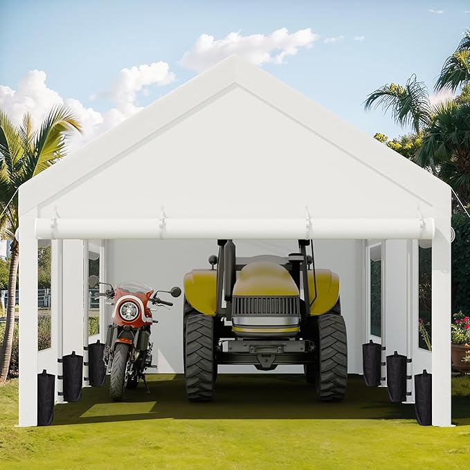 JY QAQA Carport, 12x20 FT Heavy Duty Carport Reinforced Steel Poles - Image 2