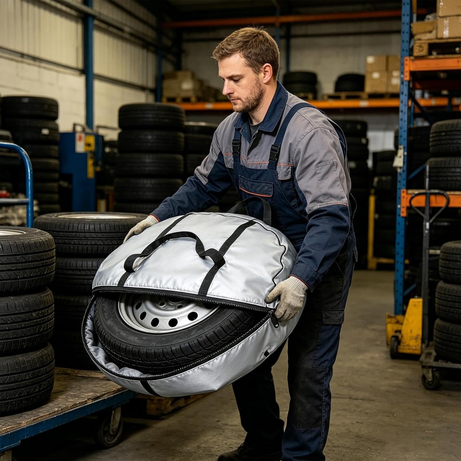 Spare Tire Bag - Heavy Duty 600D Oxford Waterproof Wheel Cover with Handle, Portable RV Tire Storage Protector for Car Trailer Camper RV Sedan Garage Use, Dustproof Scratch Resistant