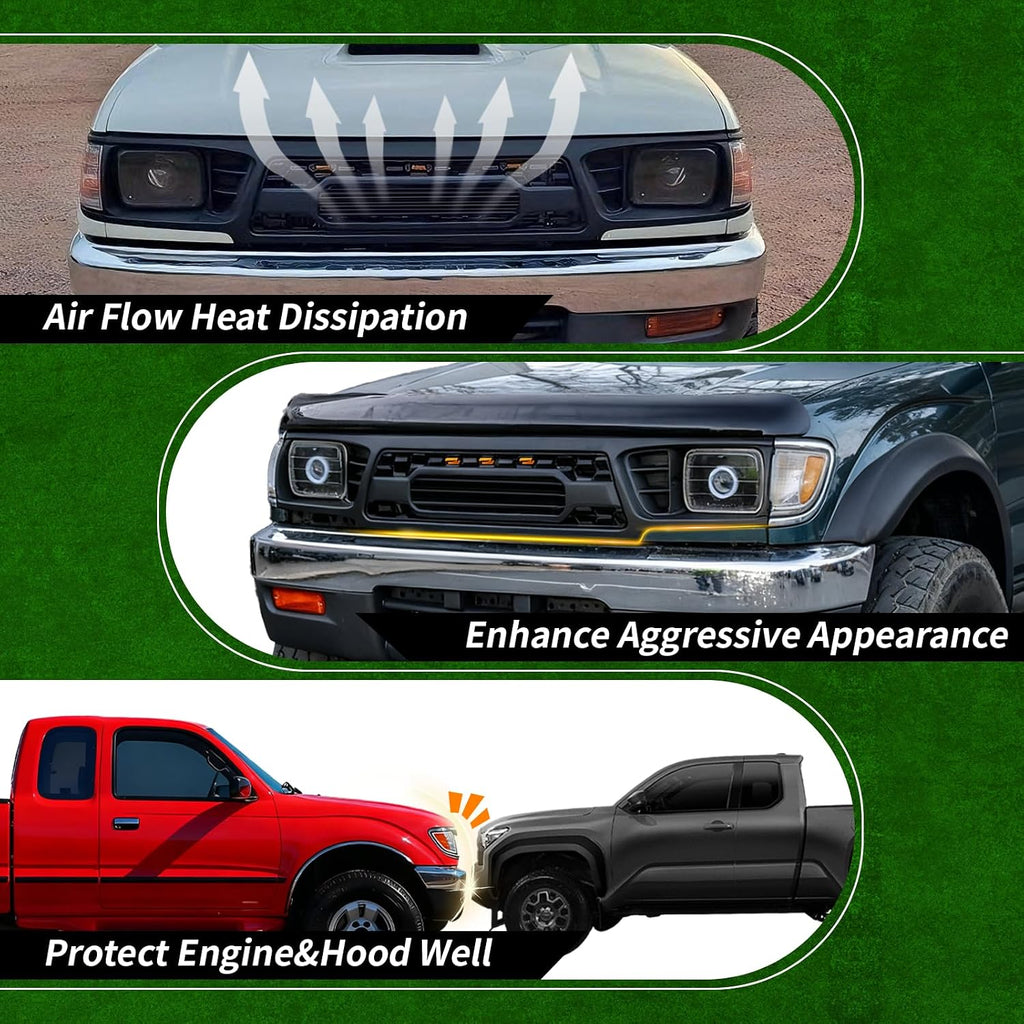 Grille Assembly Compatible with 1995-1997 Tacoma Base & DLX & SR5 Extended Cab Pickup 2-Door/Base & DLX Standard Cab Pickup 2-Door, Front Upper Grill with Lights&Letters Matte Black Molding