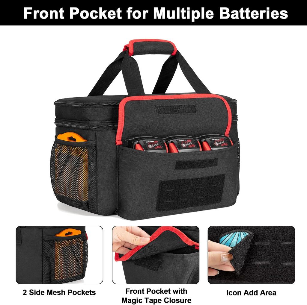 Rexmica Air Compressor Carrying Bag Compatible with Milwaukee M18 18V Cordless Tire Inflator 2848-20, Tire Inflator Storage Bag Fit for Milwaukee M18 Inflator, Hand Tools, Battery, Charger, Black