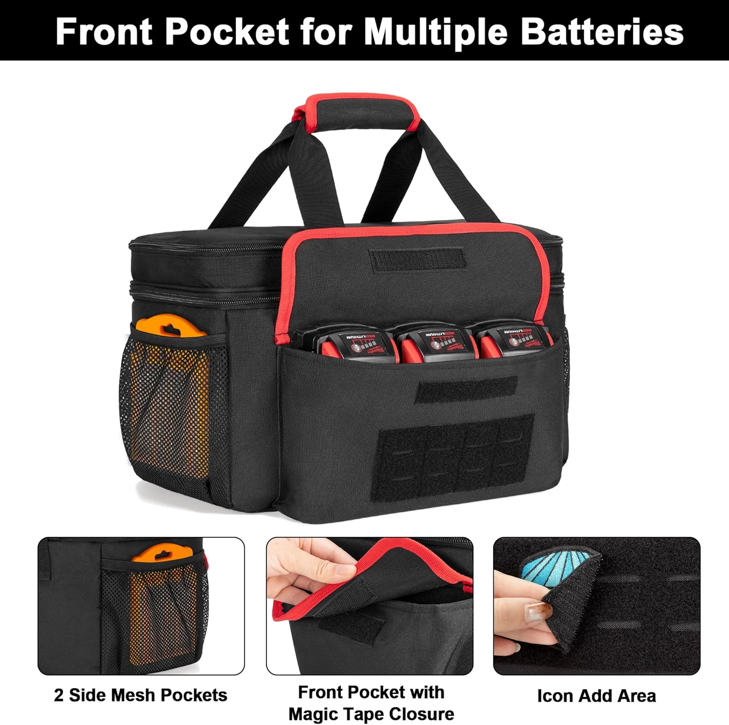 Rexmica Air Compressor Carrying Bag Compatible with Milwaukee M18 18V Cordless Tire Inflator 2848-20, Tire Inflator Storage Bag Fit for Milwaukee M18 Inflator, Hand Tools, Battery, Charger, Black