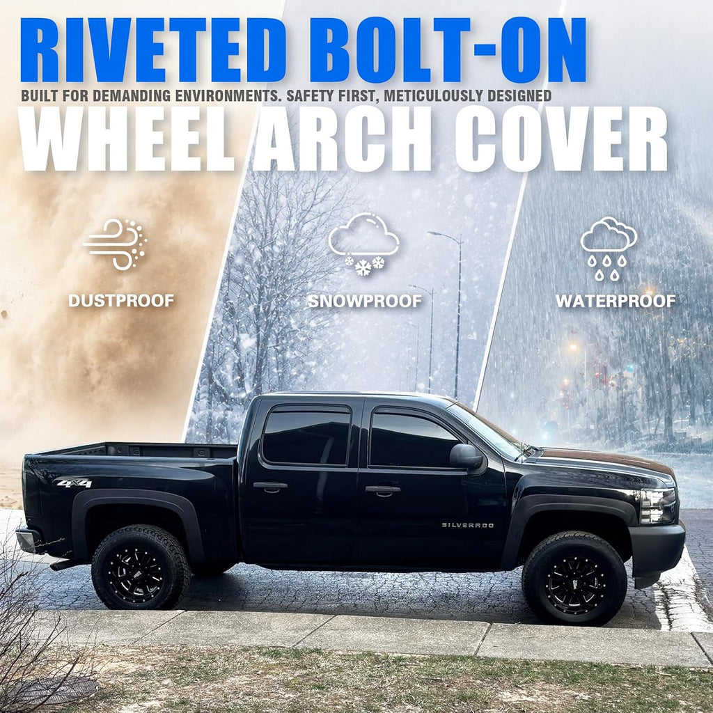 CROSSDESIGN Fender Flares Fit 2007-2013 Chevy Silverado 1500 2500HD 3500HD 6.5' 8' Bed, UV Resistant Factory Style Black Wheel Flares Cover Wheel Well Rust, 4 Pieces Kit Exclude Dually & GMC Sierra