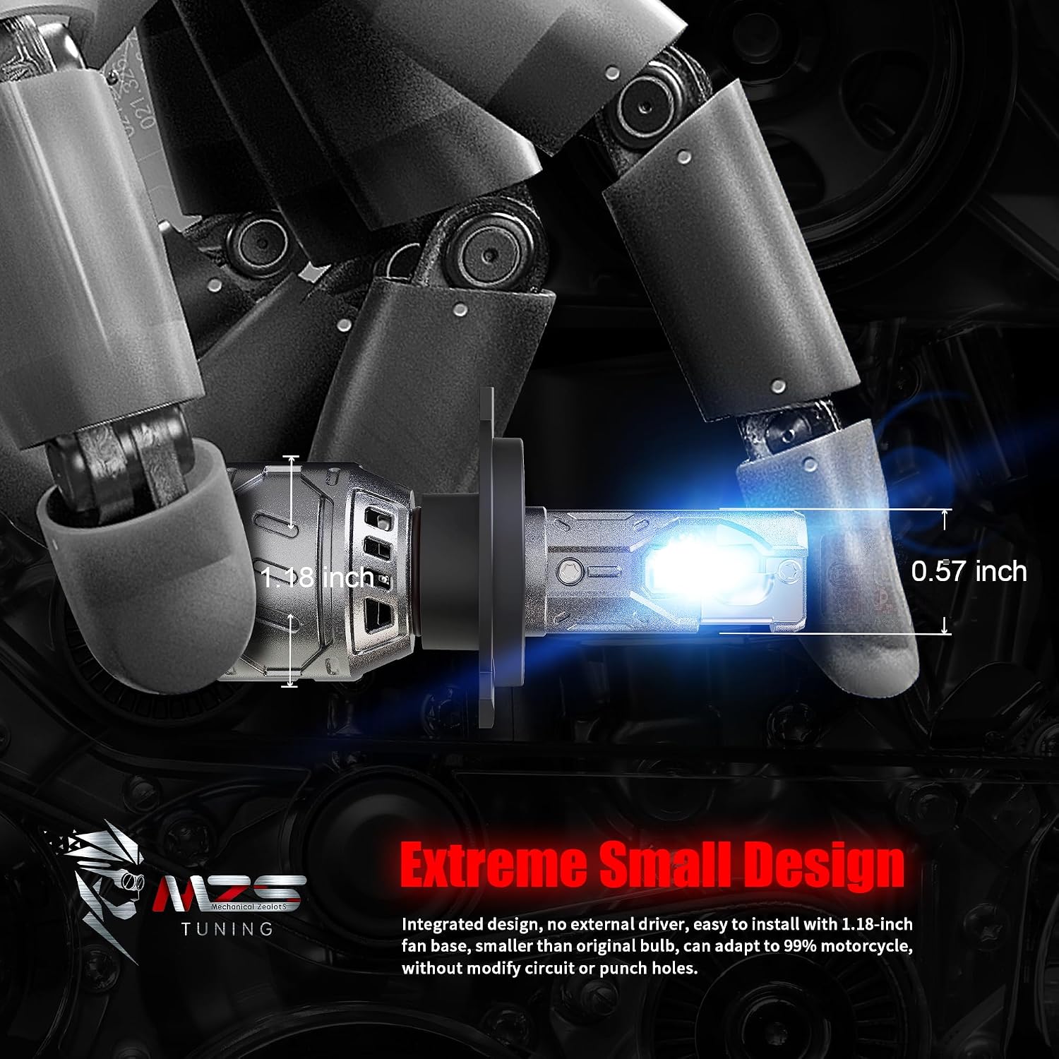 MZS H4/9003 Bulb for Motorcycle, H4 Fog Bulb 400% Brighter, 6500K Cool White, Fast-Cool, Plug and Play, Powersport Light, Pack of 1