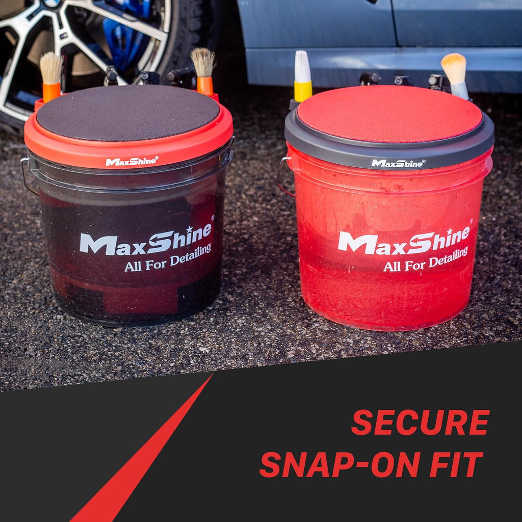 Maxshine 12" Universal Foam Bucket Lid Seat | Red with Black Foam Padded Snap-On Cover for 12" Buckets | Converts to Seat, Kneeling Pad & Organizer | Car Detailing Accessory