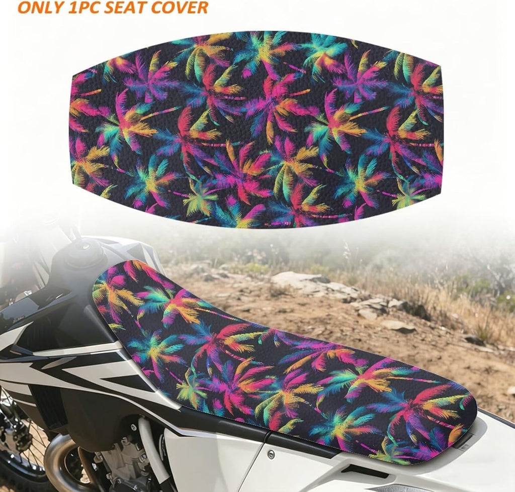 Pensura Seat Cover for Dirt Bike Colorful Beach Palm Tree Gripper Enduro Motocross Seat Cushions UV-Resistant Faux PU Leather Dirt Pit Bikes Cushion Covers for Motocross Enduro Electric Bikes