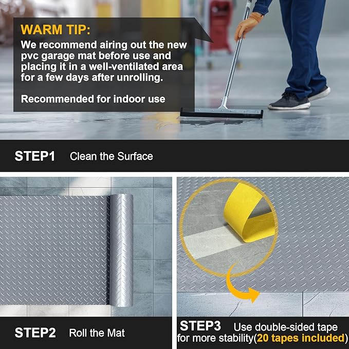 8x20 FT Garage Floor Mat, 2.8mm Thickened Flooring Roll Diamond Plate PVC - Image 7