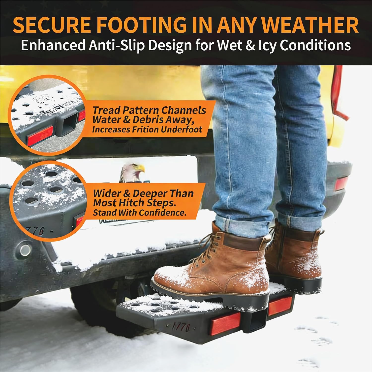 1776-2026 Edition 3-in-1 Hitch Step, Anti-Slip, X-Large Stepping Surface for Secure Footing, 7500 lb Tow Capacity, Rust-Resistant Dual-Layer Finish, 600 lb Weight Bearing, Bonus Hitch Cover Included