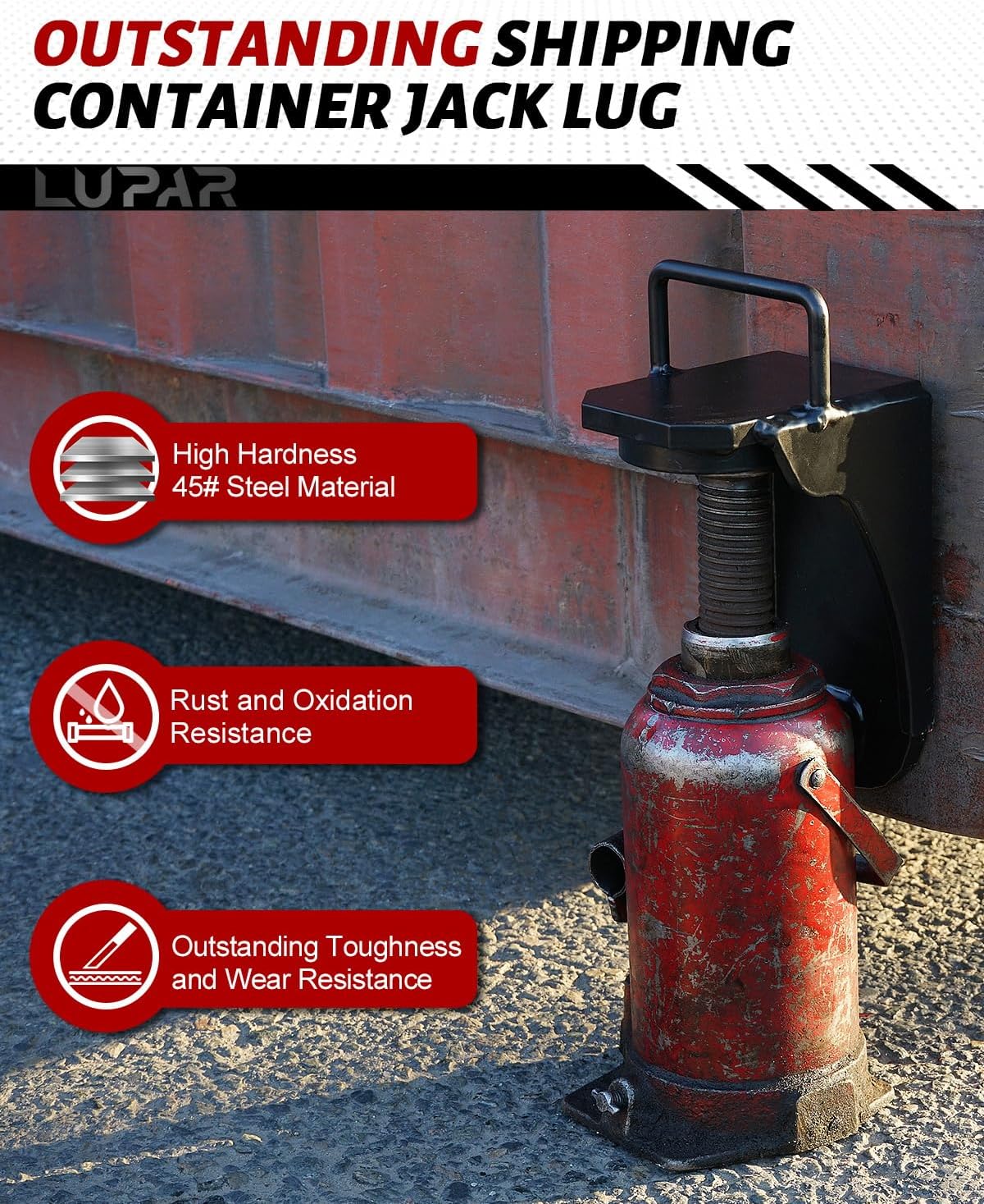 Heavy-Duty Shipping Container Jack Lug with U-Shaped Handle, Storage Container Leveler Booster, Black