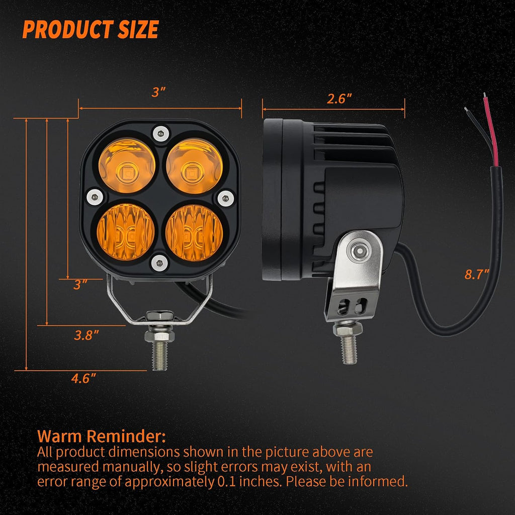 2-Pack 40W 3Inch Yellow/Amber Combo Beam LED Pod Light - Bright Off-Road Driving Fog Lights, Waterproof Auxiliary Ditch Lights for Truck, SUV, ATV, Boat, Motorcycle, Pickup, Tractor