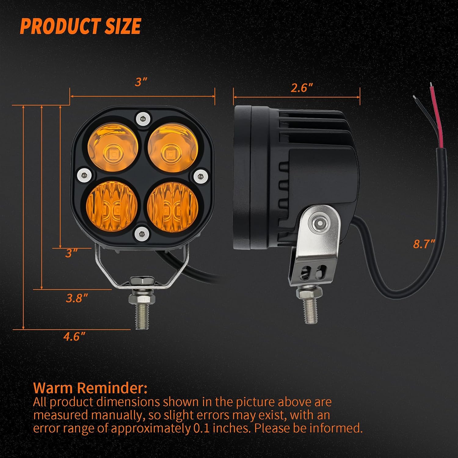 2-Pack 40W 3Inch Yellow/Amber Combo Beam LED Pod Light - Bright Off-Road Driving Fog Lights, Waterproof Auxiliary Ditch Lights for Truck, SUV, ATV, Boat, Motorcycle, Pickup, Tractor