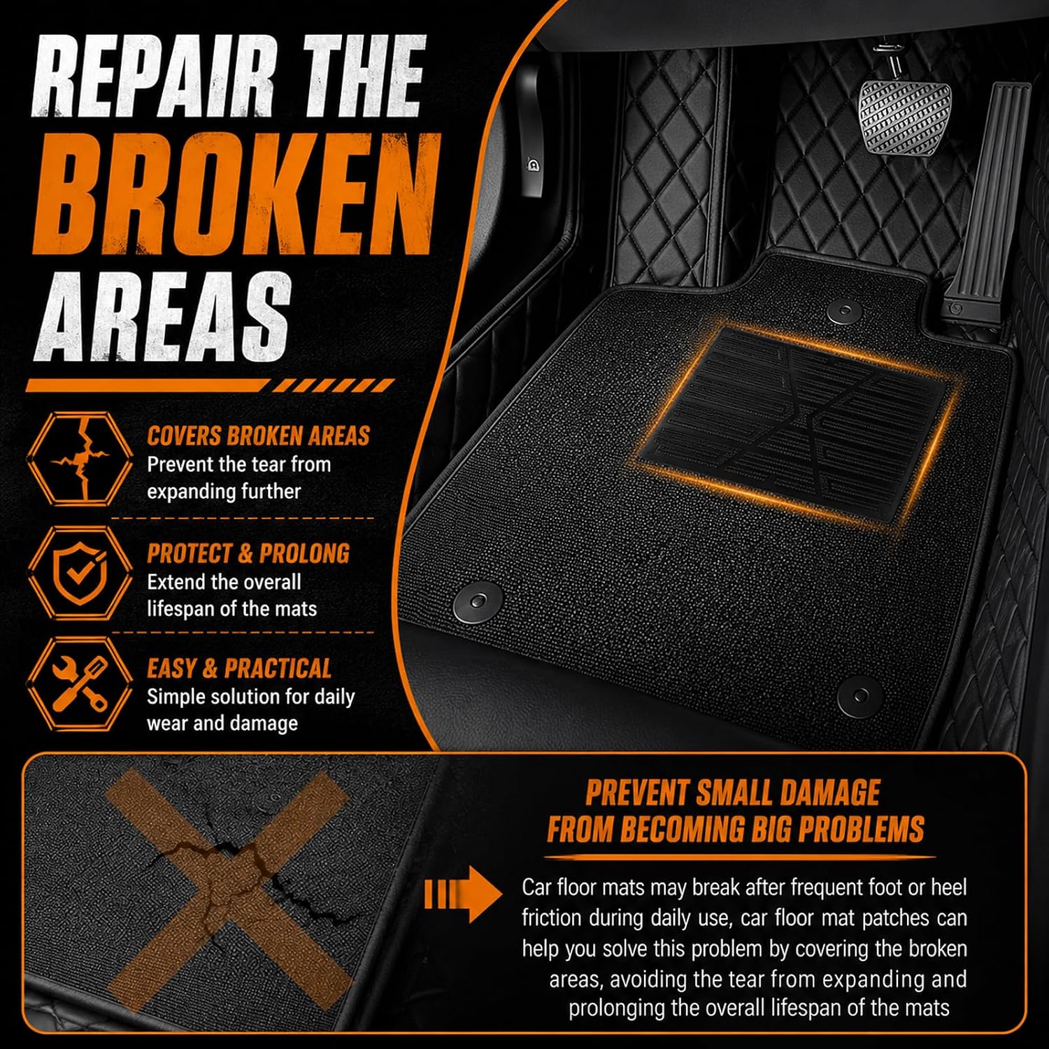Car Floor Mats Carpet Patch Repair Kit,Essential Automotive Floor Mats Patch/Pedal Pad for Damaged Areas,Anti-Slip Floors Mat Car Carpet Repair Patches as Heel Scuff Plate with Screws
