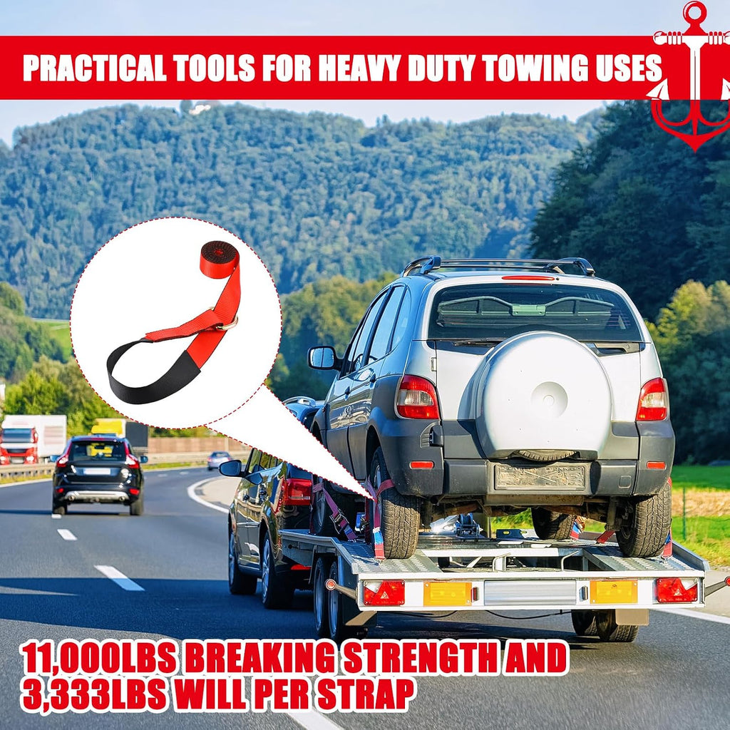 8 Pack Lasso Tow Truck Straps with D Ring 11, 000 Lbs Break Strength D Ring Auto Tie Down Wheel Lift Trailer Strap for Hauling Utv SUV Wrecker Rollback (2" X 10ft,Red)