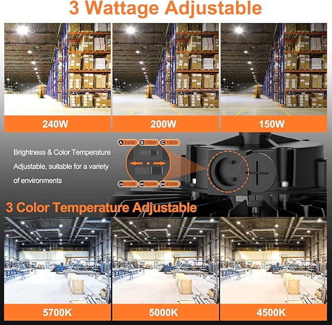 LED High Bay Lights, 240W UFO High Bay LED Shop Lights, 36000LM Adjustable CCT - Image 5