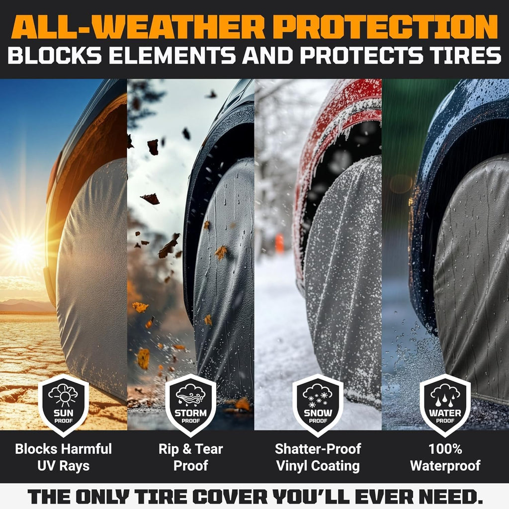 TIRESHIELD PRO Trailer Tire Covers (Set of 2) - Heavy Duty All-Weather UV-Resistant Protective Wheel Covers w/StormLock-System - Year-Round Protection for Your Trailer Tires w/ 26-28.75" Diameter