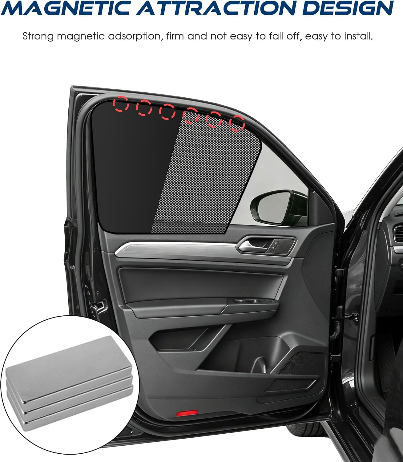 Car Sun Shade,Car Accessories Universal Magnetic Driver Window Sun Shade,Half Blackout Half See-Through Curtains UV Protection,Automotive Windows Sunshades for Most Car (2Pcs-Front Window)