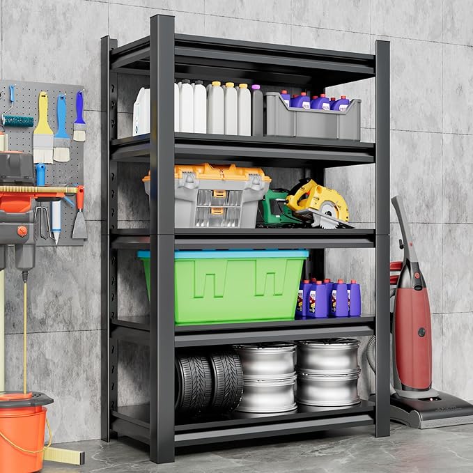 5-Tier Heavy Duty Metal Garage Shelving Unit, Industrial Style, Adjustable - Image 2