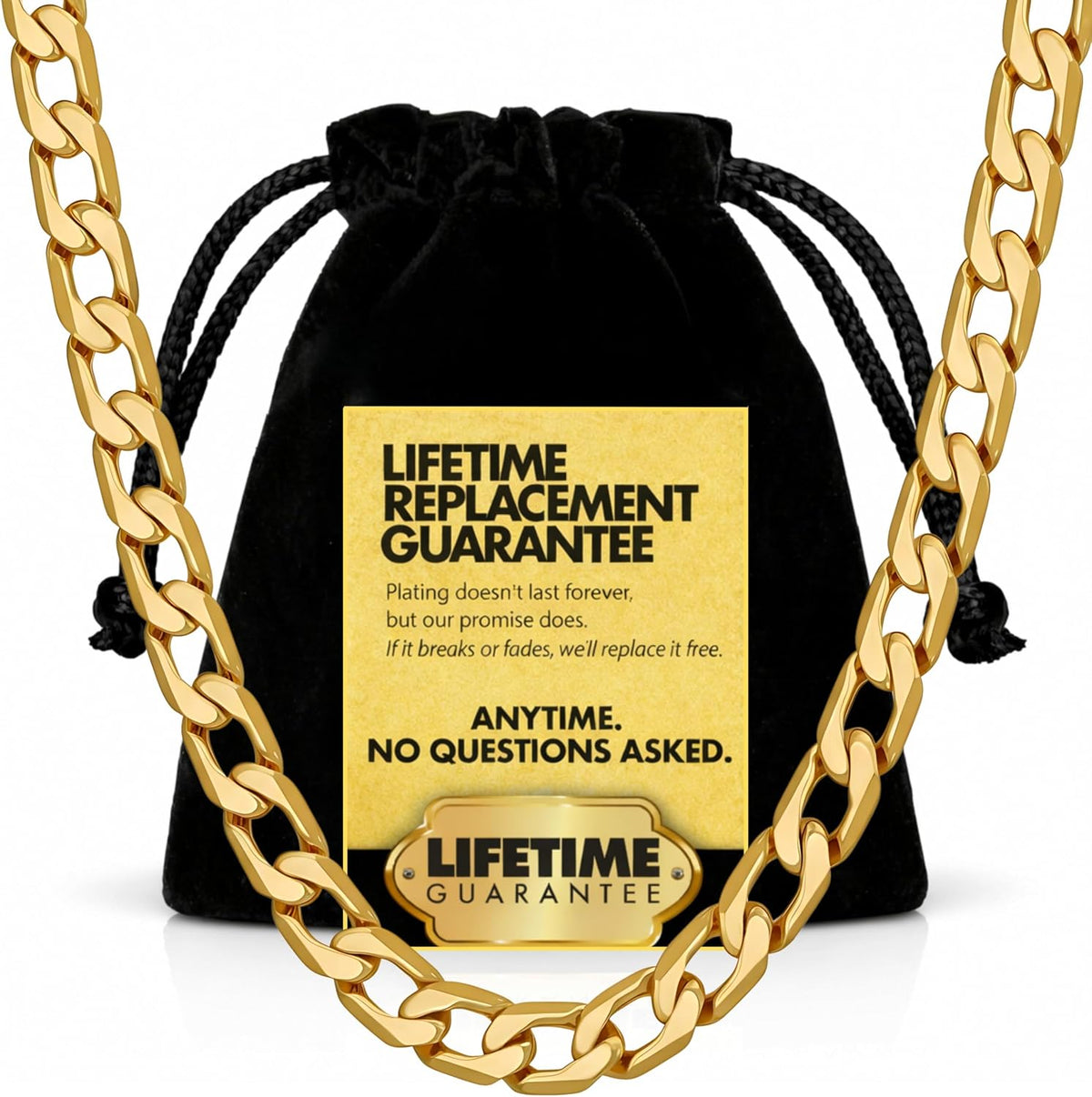lifetime jewelry mens womens cuban link chain necklace, main product view