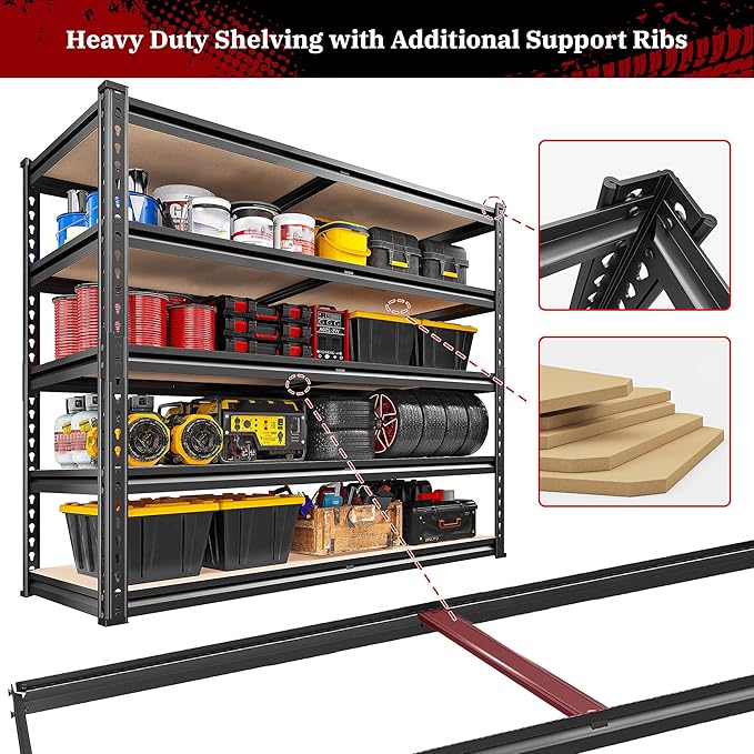 REIBII 2500LBS Garage Shelving 72''H Storage Shelves 40" W Metal Shelving 5 - Image 8