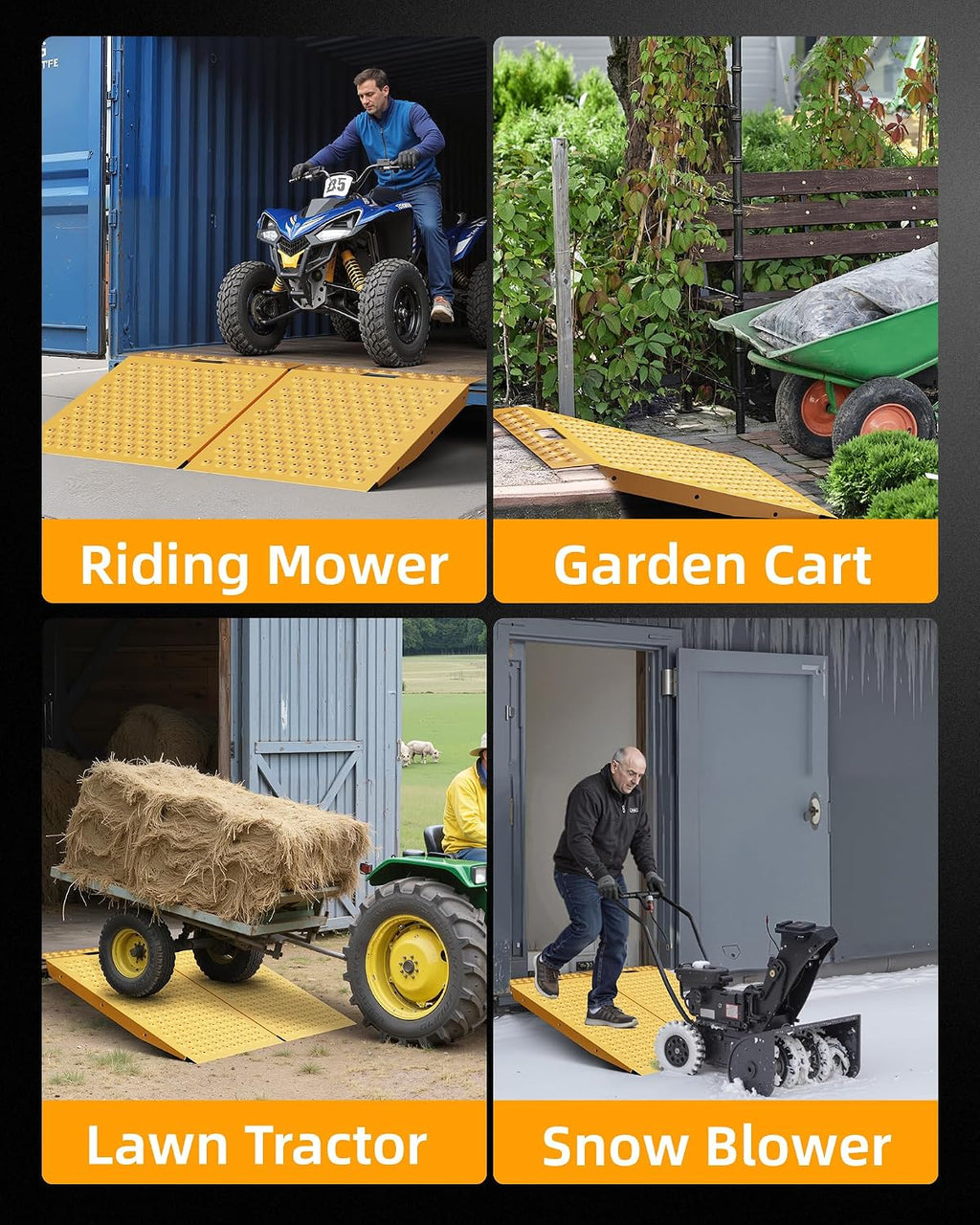 VNN 36" x 48" Shed Ramp for Riding Mower - 1500 LB Capacity Shed Ramps, Anti-Slip Punch Plate Ramp for ATV, Motorcycles, Garages & Barns (2PC, Yellow, Alloy)