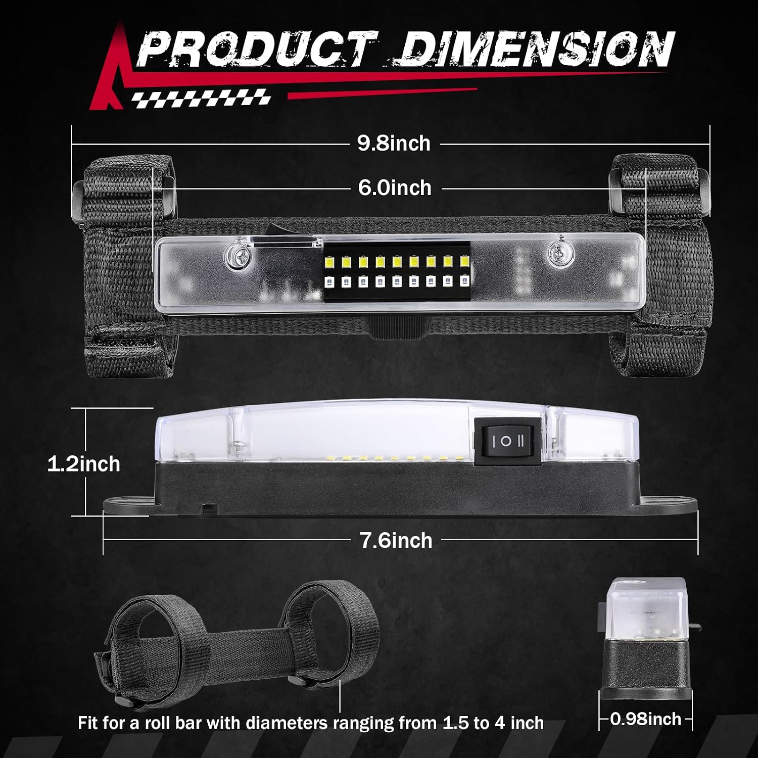 UTV Interior Dome Light with Switch, FASTCHOY AUTO Roll Bar Cage Mount Dome Light Battery Powered Universal Roll Bar Mount Lights for UTV ATV Side by Side Can-Am Polaris RZR - White/Green