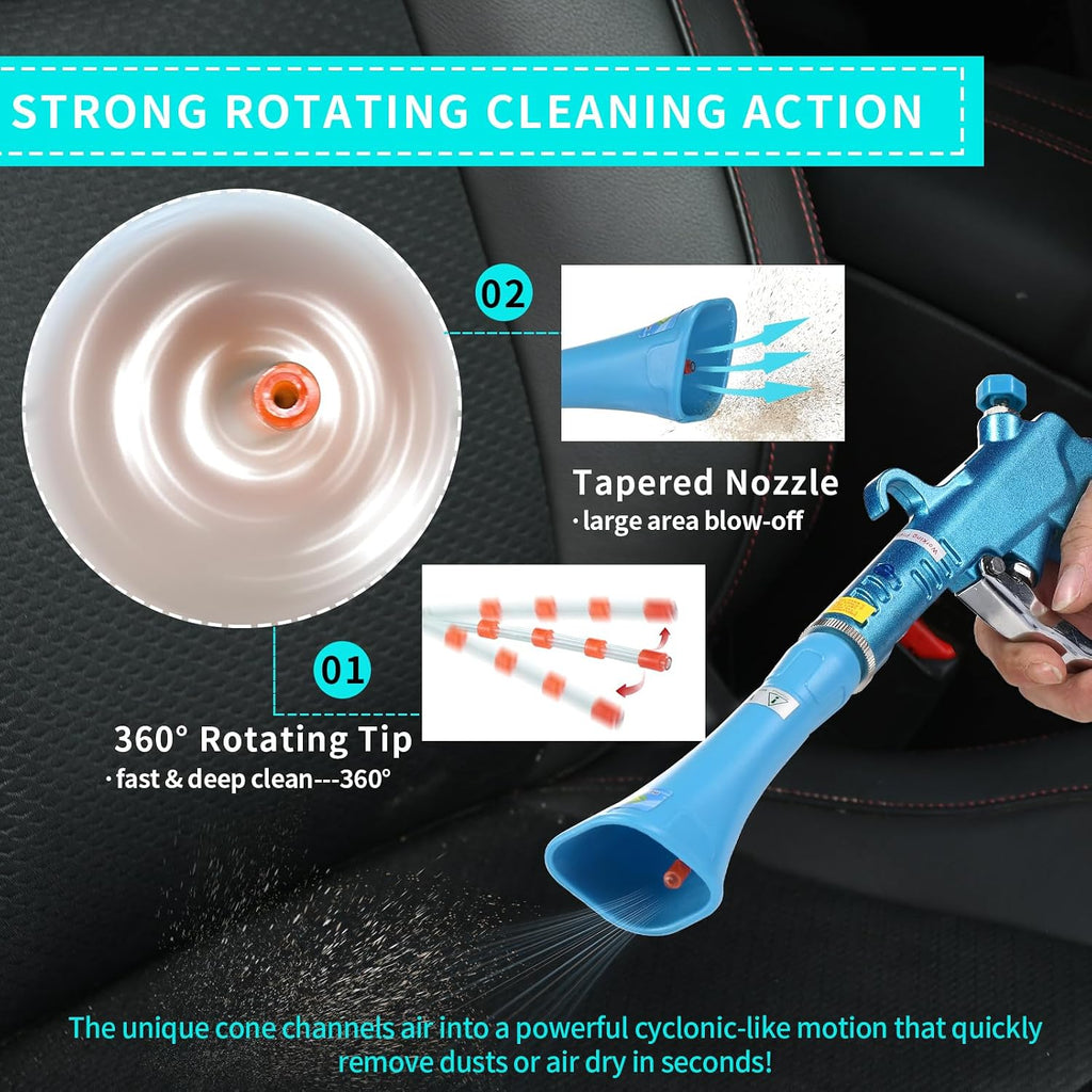GOCCIDA Tornado Dry Car Cleaning Gun Detailing Interior Dryer Air Blow Gun for Car Detailing Air Gun Car Dust Cleaner Air Compressor Blower Gun with Nozzle and Auto Detailing Dusting Brush