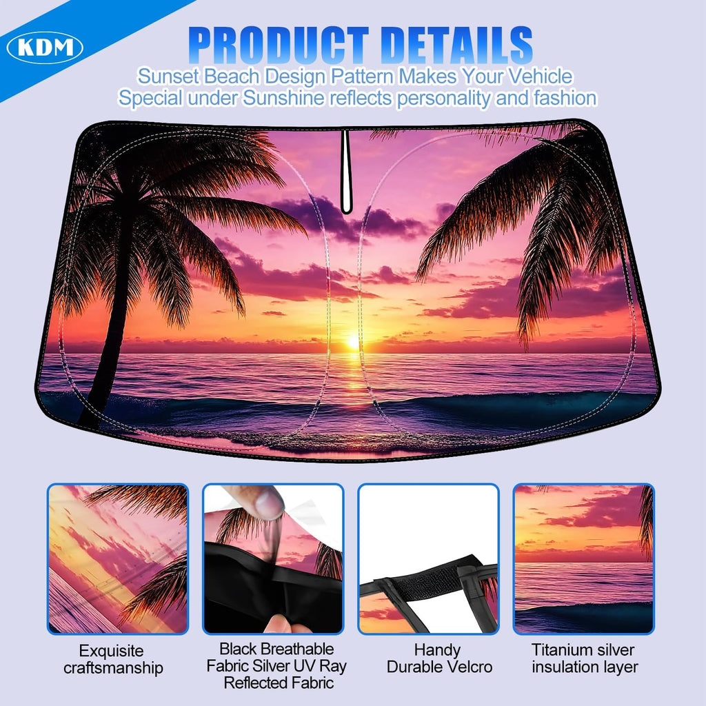 KDM Sunset Beach Style Windshield Sun Shade Fit for 2010-2023 Toyo-ta 4Runner,Foldable Front Reflective Windows Sunshade Visor Protector Blocks UV Rays Heat