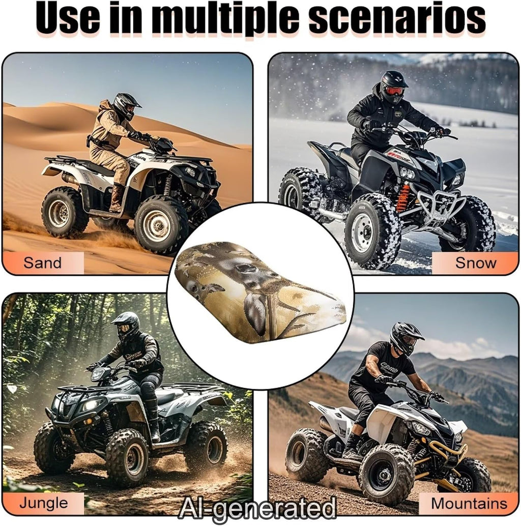 Camo Hunting Deer ATV Seat Cover Waterproof Material Non-Slip 4 Wheeler Seat Cover All Weather ATV Protection Accessory Compatible with Most Models