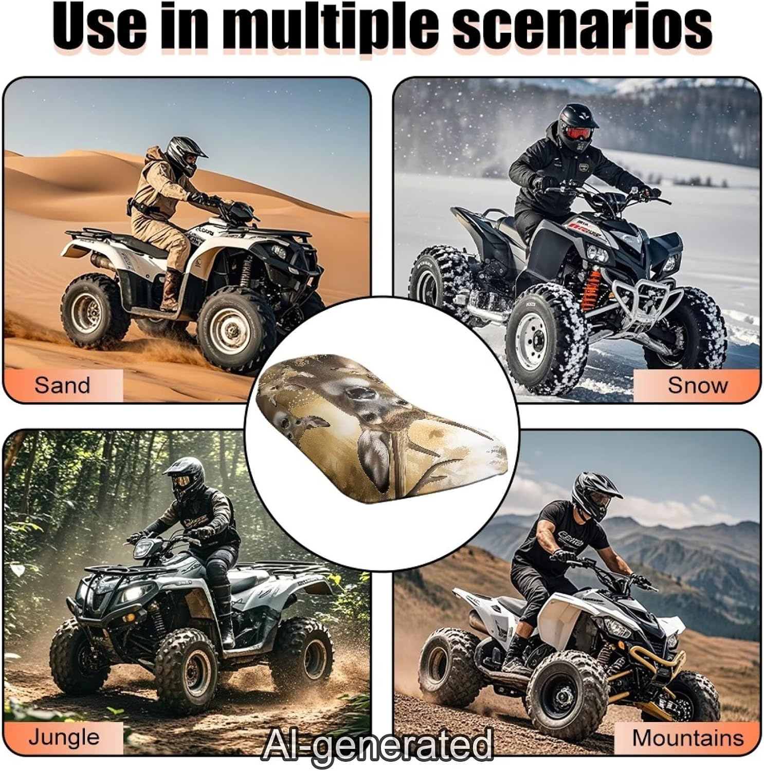 Camo Hunting Deer ATV Seat Cover Waterproof Material Non-Slip 4 Wheeler Seat Cover All Weather ATV Protection Accessory Compatible with Most Models