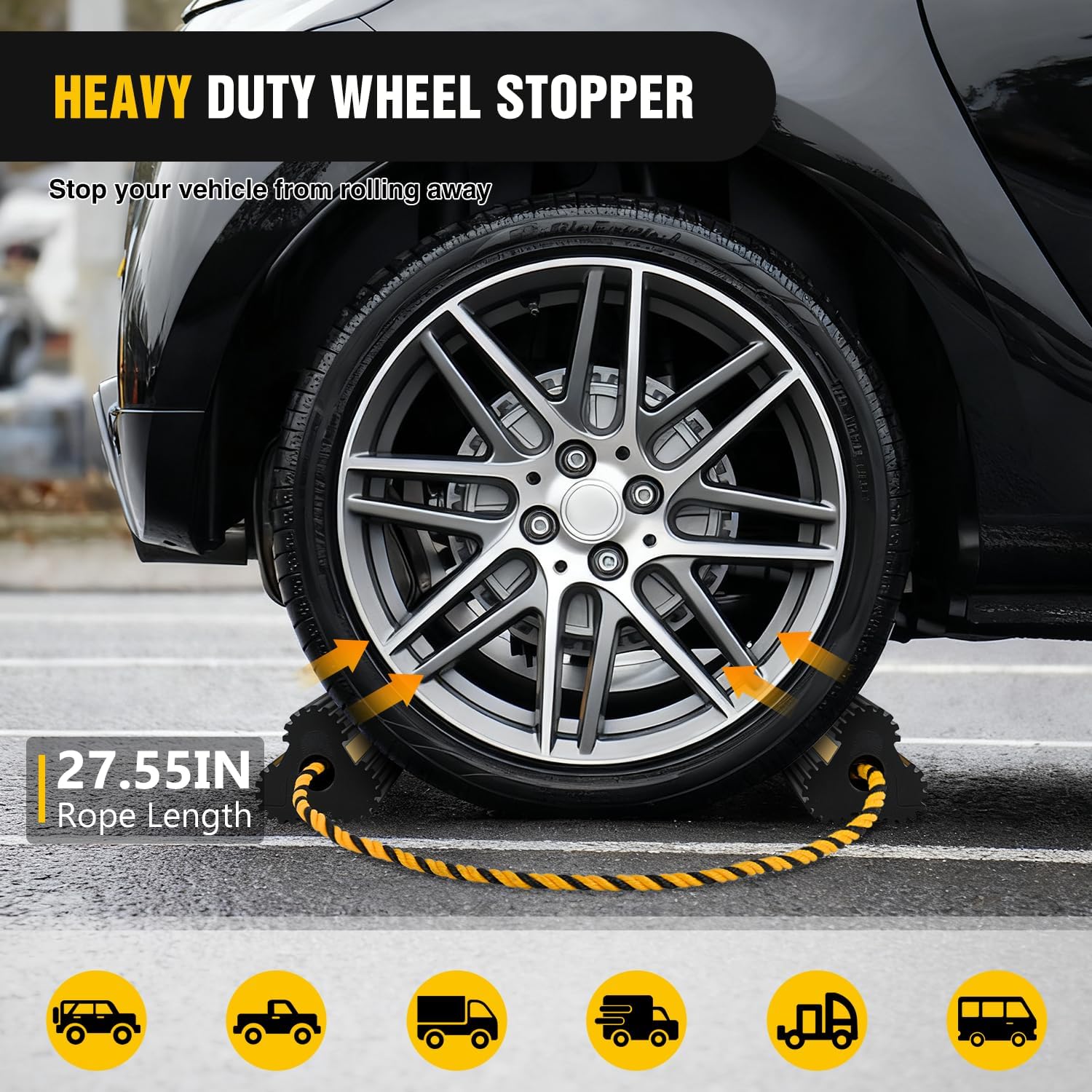 Nilight Wheel Chocks RV Car Heavy Duty Rubber Tire Chock Blocks Stopper Yellow Reflective Strips Stabilizer 4 Pack with Rope for RVs Cars Travel Trailers Campers Trucks Motorcycle Accessories Parking