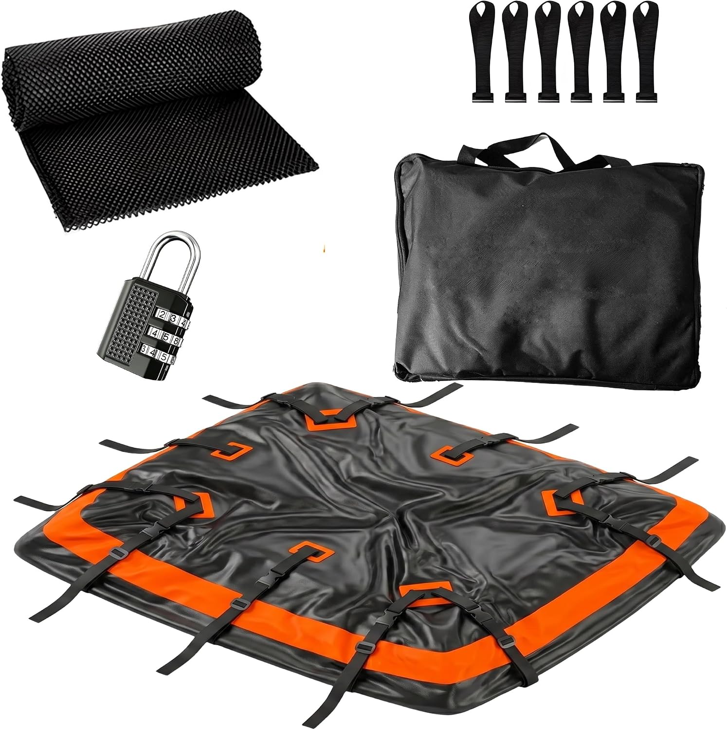 Car Roof Cargo Carrier 21 Cubit Feet 840D PVC Waterproof Rooftop Cargo Carrier Soft-Shell for Vehicle Car Top Luggage Storage, with Anti-Slip Mat, Reinforced Straps, Hooks, Lock, Storage Bag