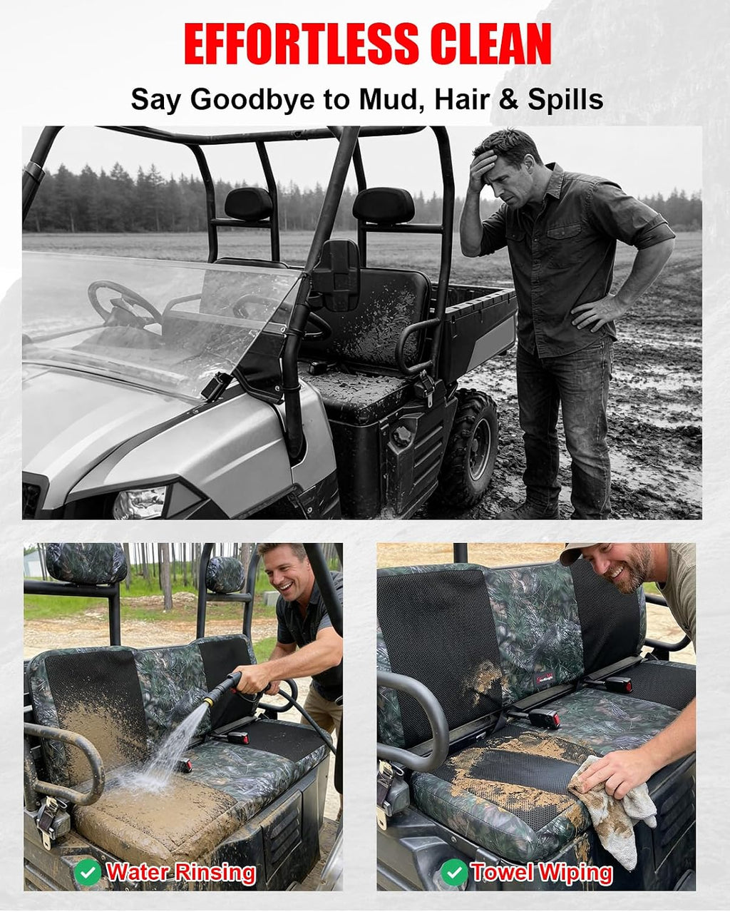 StarknightMT Camo Seat Covers Compatible with 2002-2008 Polaris Ranger 500 700 800, Full Set Water-Resistant Neoprene UTV Bench Protector Against Pet Scratches and Sun