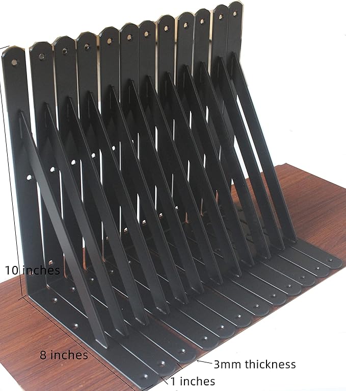 6 Pack L10 x H 8" Black Heavy Duty Shelf Brackets - Image 2