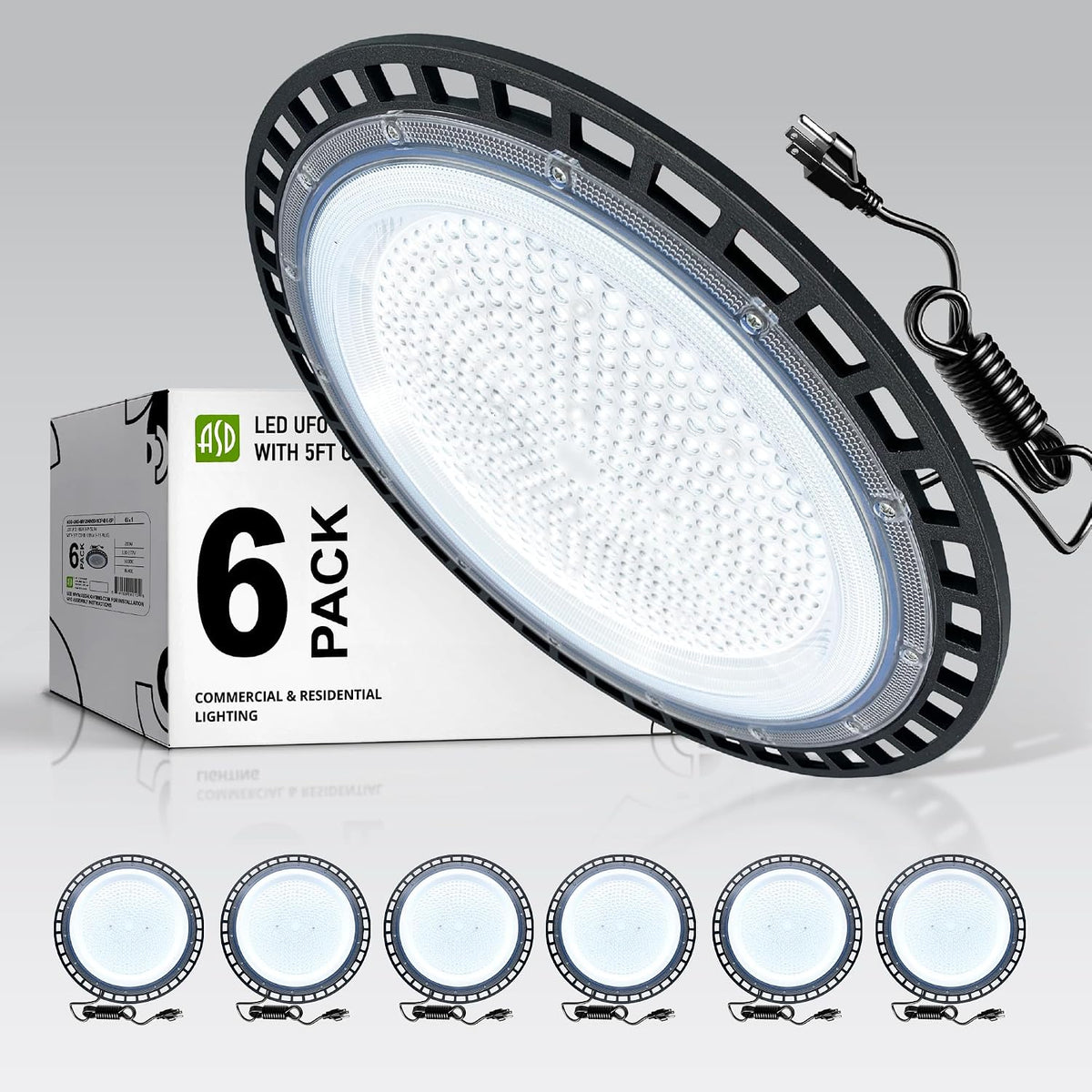 ASD LED High Bay UFO Light Fixture, Commercial Shop Lighting | Plug & Play Cable