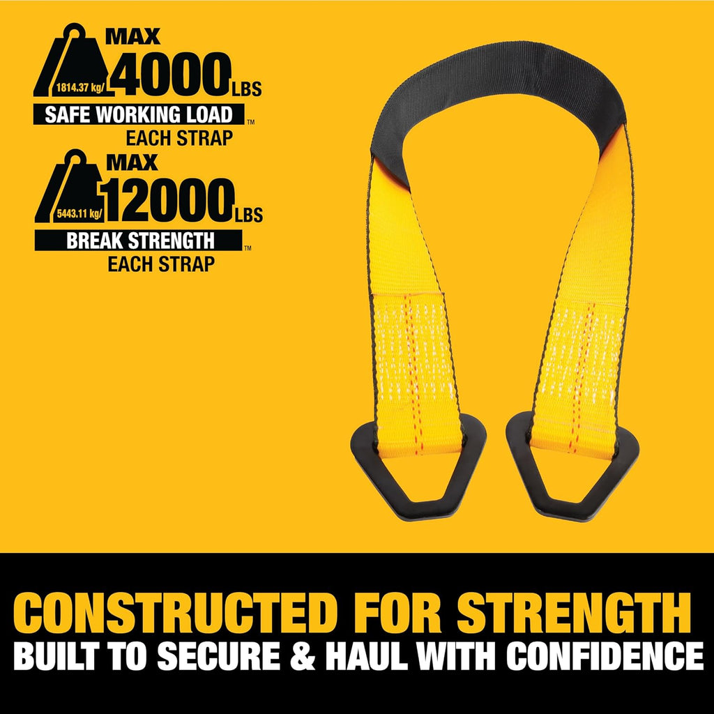 DEWALT DXBC80005 Black/Yellow 2" x 38" Premium Axle Tie Down Strap Kit (12,000 lb Break Strength) - Heavy Duty Protective for Truck, Trailer, ATV, UTV (Pack of 16)