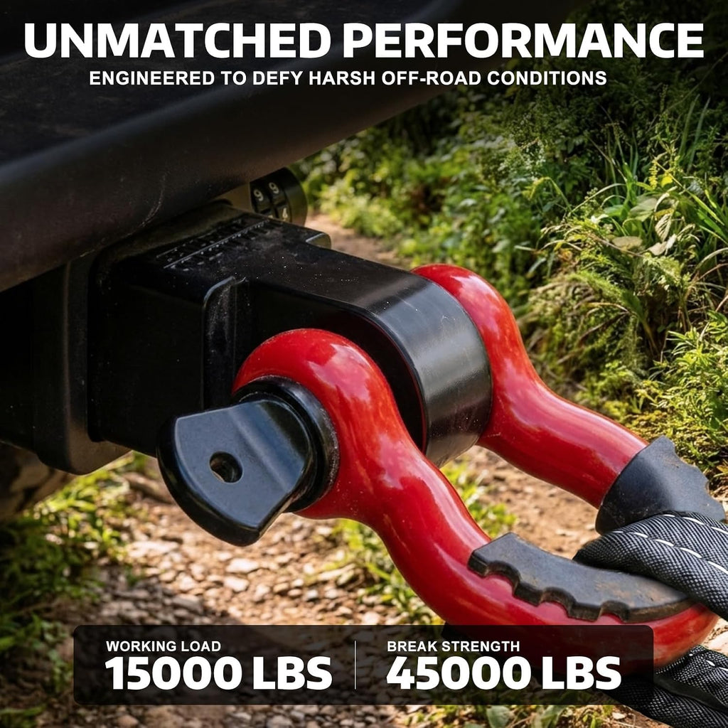 AUTOBOTS Shackle Hitch Receiver 2", Heavy Duty Recovery Hitch Red Black | Max 45,000 Lbs, with 3/4" Shackle, Fits 2" Receiver Hitches, Towing Offroad Accessories for Overlanding Truck, Jeep,4x4