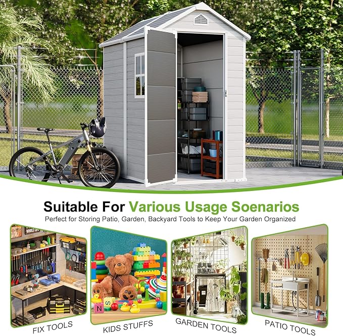 4x6 FT Small Plastic Shed Resin Outdoor Storage - Image 5