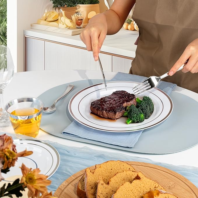 BESTVIP 700PCS Silver Plastic Dinnerware Set for 100 Guests, Disposable Plate...