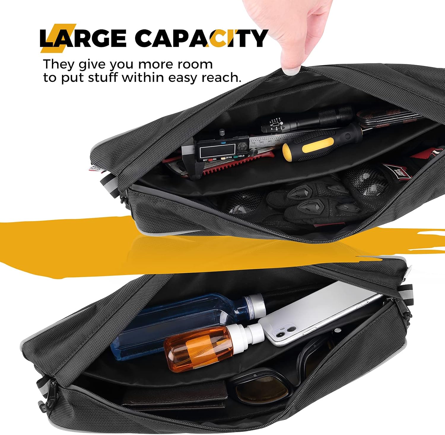KEMIMOTO 2023-2014 XP 1000 Rear Bed Storage Bags 1680D Water-Resistant | Compatible with Polaris RZR XP 1000, XP 4 1000, RZR Turbo 2023-2014 2pcs Reflective Zippers Door Bag