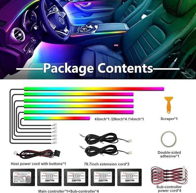 WEBUPAR Dreamcolor Acrylic Car Lights, 6 in 1 LED Strip Lights - Image 5